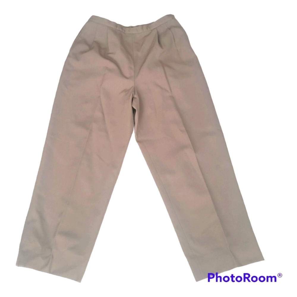 Vintage 100% Wool Pleat Front Ankle Cropped Khaki High waist Pants Size 14